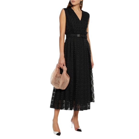 FENDI  Belted Silk-organza Midi Dress In Black Size 44IT,MUS - Picture 3 of 15